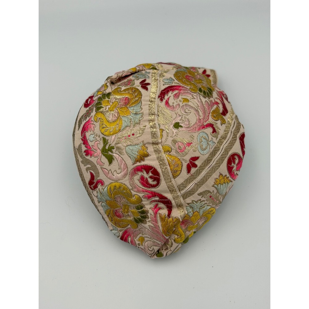 Vintage Jo Bailey Hats Embroidered Floral Pillbox Fascinator Gold Metallic Pink - Picture 10 of 13